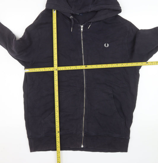 Fred Perry Men's Black XL Hooded Full Zip Cotton Jacket