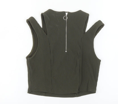 New Look Women's Green Cropped Tank Top Size 10 Sleeveless Zip Back