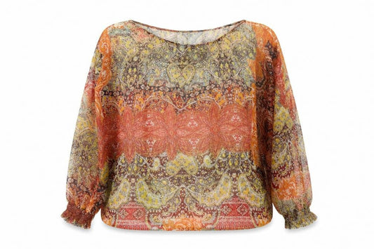 Zara Women Multicoloured Bohemian Paisley Sheer Chiffon Blouse Size S