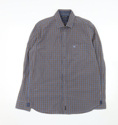Marc O'Polo Men's Blue Check Cotton Regular Fit Long Sleeve Shirt L