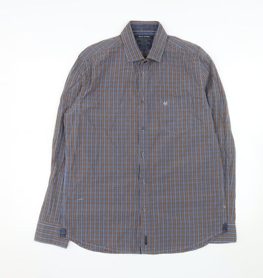 Marc O'Polo Men's Blue Check Cotton Regular Fit Long Sleeve Shirt L