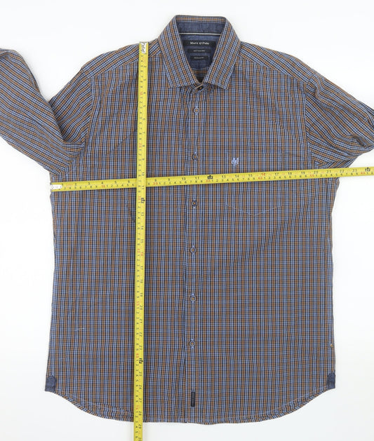 Marc O'Polo Men's Blue Check Cotton Regular Fit Long Sleeve Shirt L