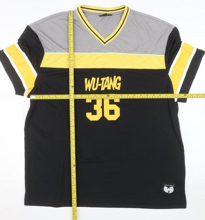 Wu-Tang Men’s 2XL Black V-Neck Band Graphic Colourblock T-Shirt