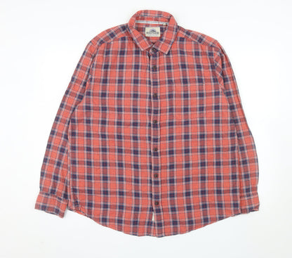 Mantaray Men's Red Check Flannel Button-Up Shirt Size L Long Sleeve