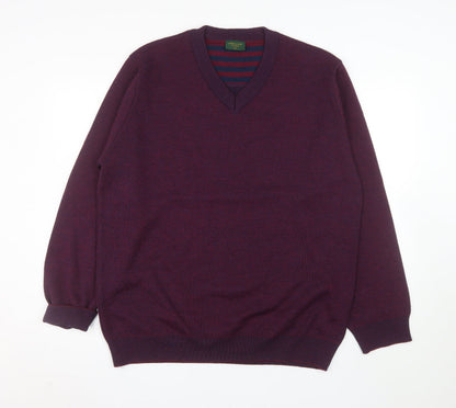 Swallow Men’s Purple Wool Blend V-Neck Classic 2XL Jumper
