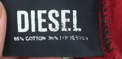 Diesel Men's Red Pullover Hoodie XS Logo Cotton Blend