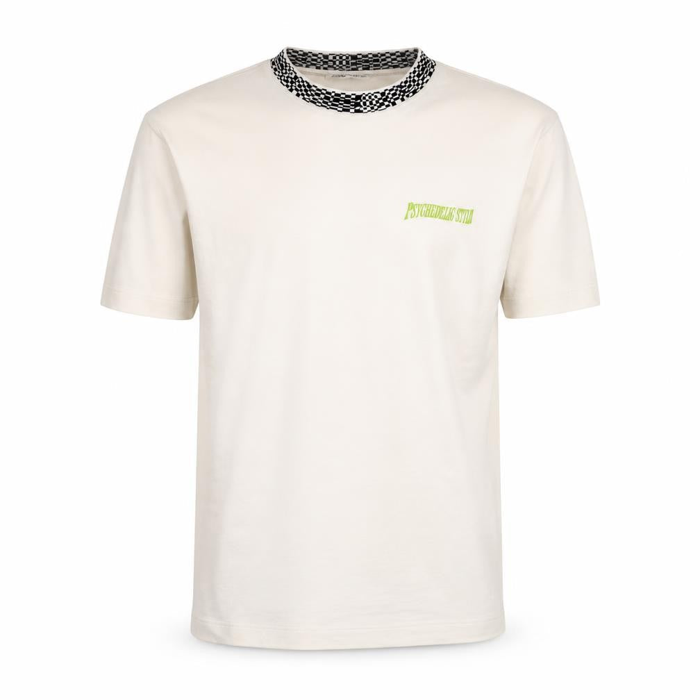 Zara Men's White Short Sleeve Crew Neck Cotton T-Shirt S Checker Collar