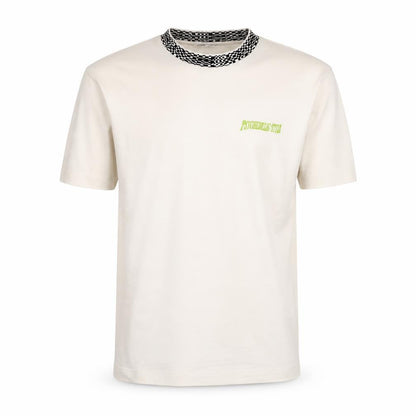 Zara Men's White Short Sleeve Crew Neck Cotton T-Shirt S Checker Collar
