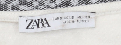 Zara Men's White Short Sleeve Crew Neck Cotton T-Shirt S Checker Collar