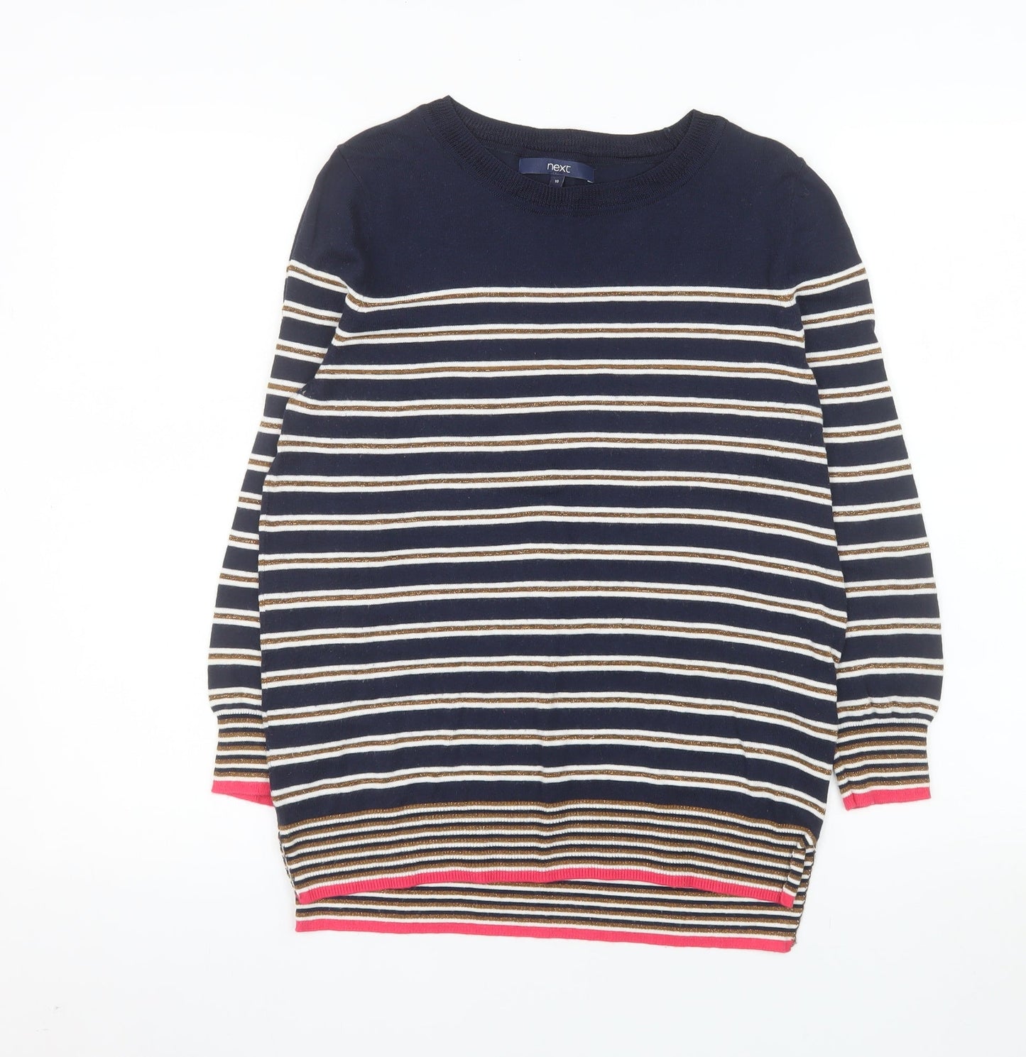 Next Womens Blue Striped Cotton Blend Crew Neck Jumper Size 10