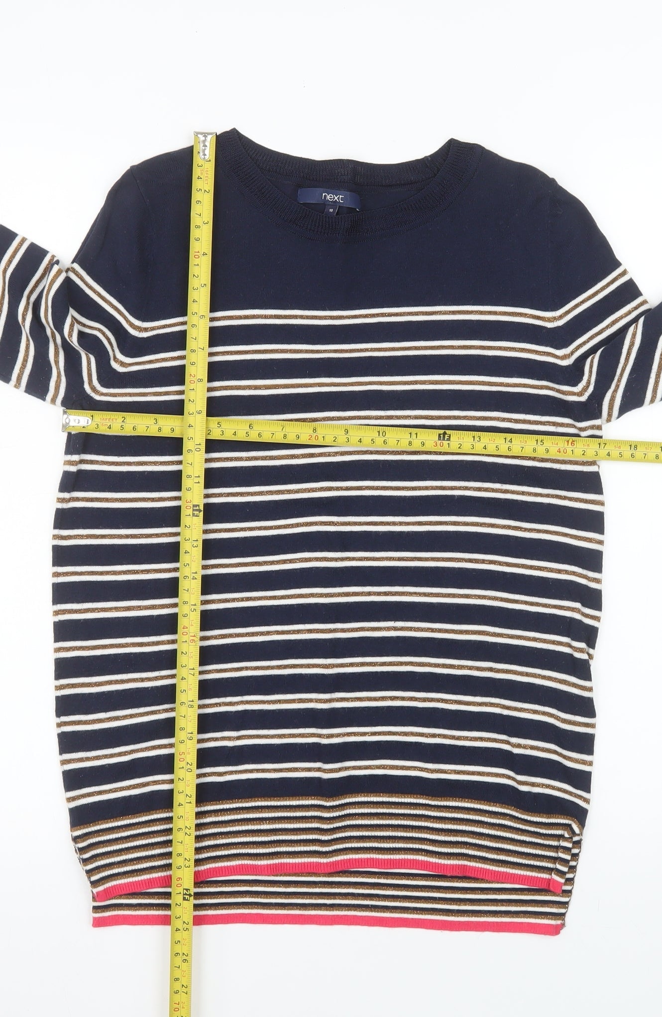 Next Womens Blue Striped Cotton Blend Crew Neck Jumper Size 10