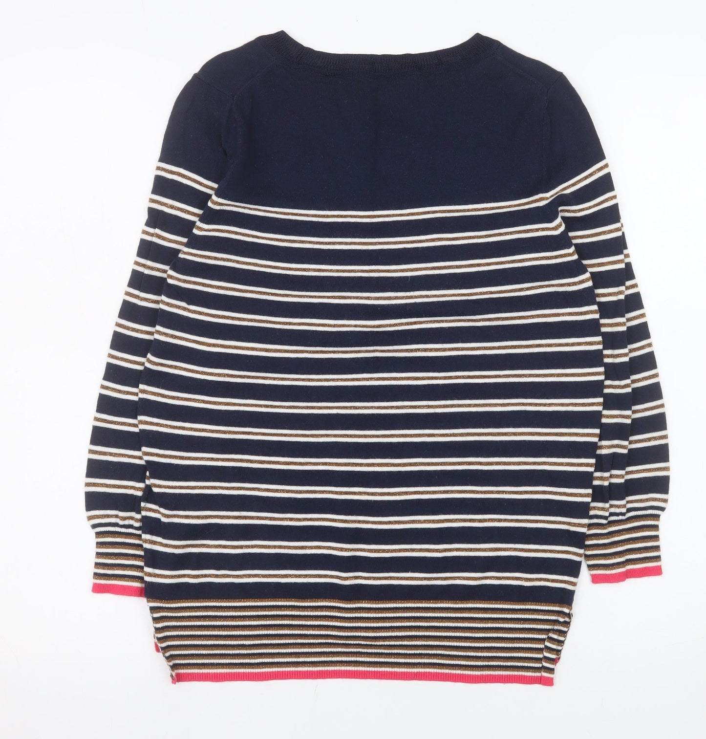 Next Womens Blue Striped Cotton Blend Crew Neck Jumper Size 10