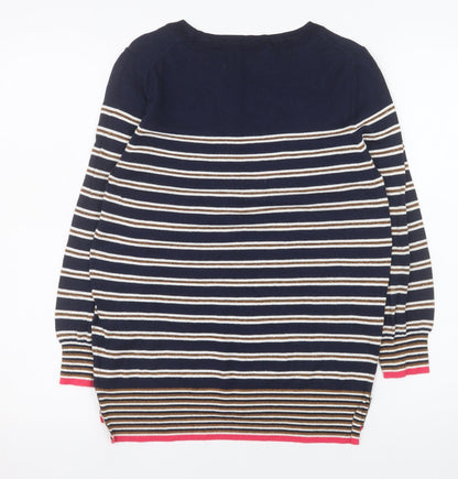 Next Womens Blue Striped Cotton Blend Crew Neck Jumper Size 10