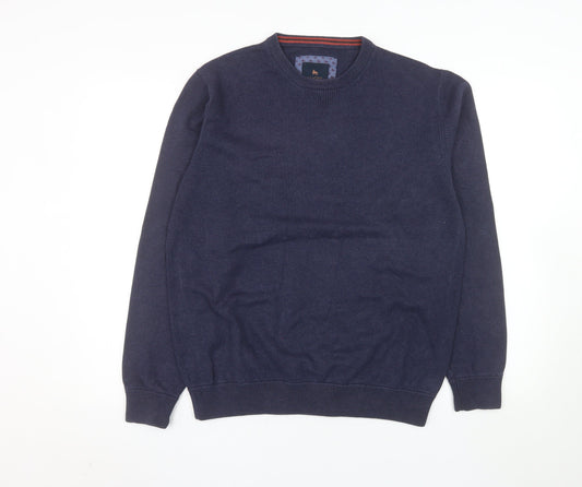Magee 1866 Men's Blue Wool Crew Neck Jumper Size L Classic Knit