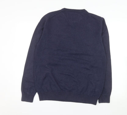 Magee 1866 Men's Blue Wool Crew Neck Jumper Size L Classic Knit
