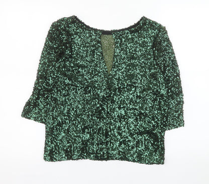 River Island Women’s Green Sequin 3/4 Sleeve Blouse UK 10