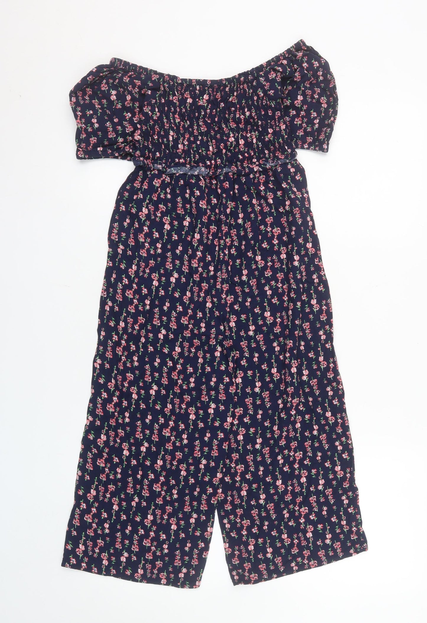 Next Girls Blue Floral Off Shoulder Playsuit Size 8 Years Viscose