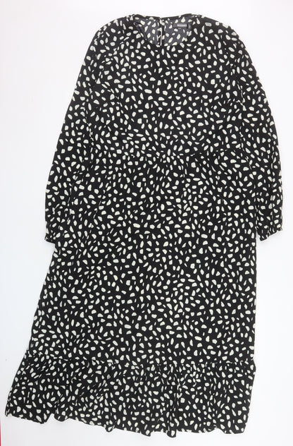 Missguided Women Black Animal Print Midi A-Line Dress Size 14