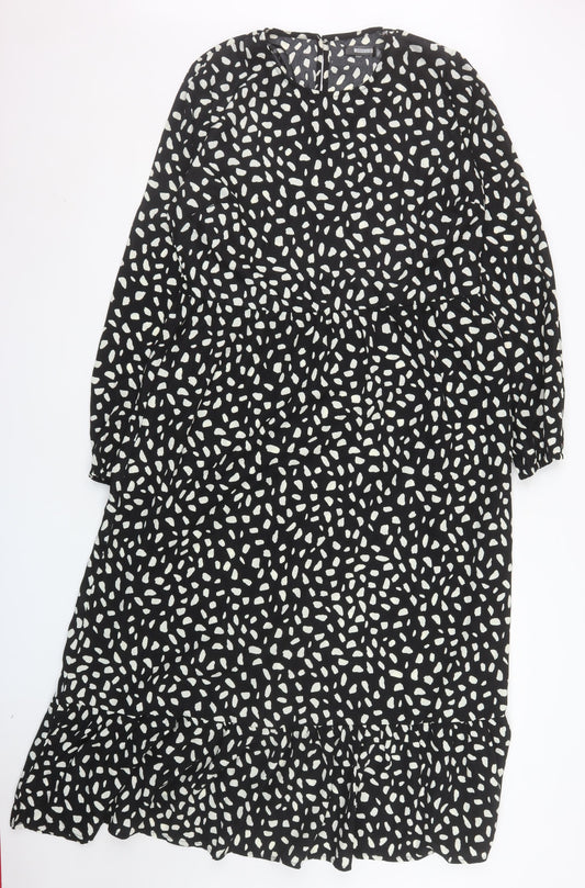 Missguided Women Black Animal Print Midi A-Line Dress Size 14