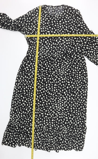 Missguided Women Black Animal Print Midi A-Line Dress Size 14