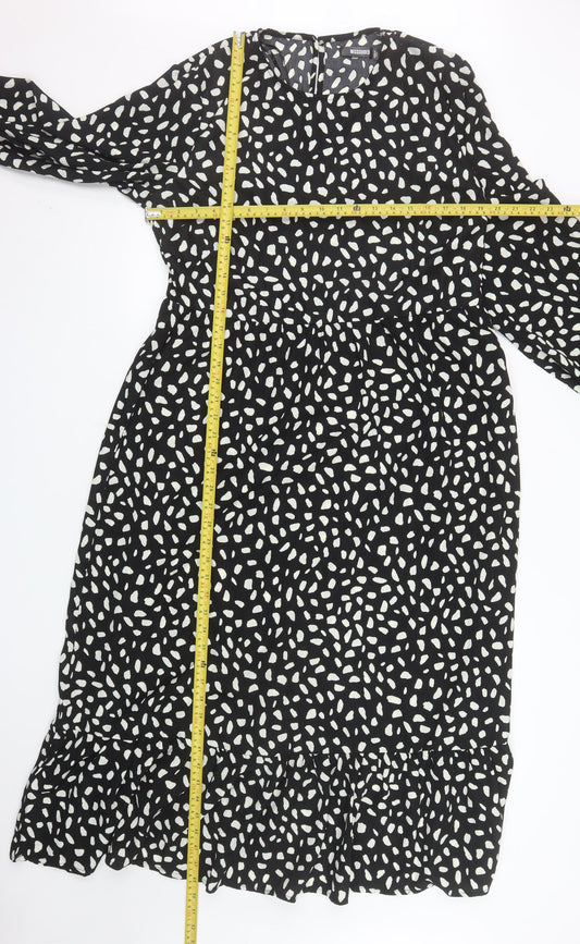 Missguided Women Black Animal Print Midi A-Line Dress Size 14