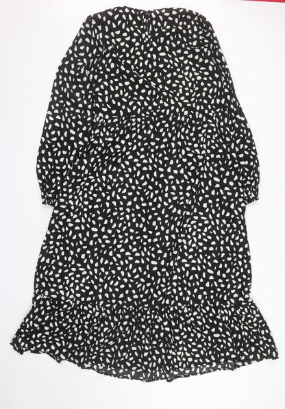 Missguided Women Black Animal Print Midi A-Line Dress Size 14