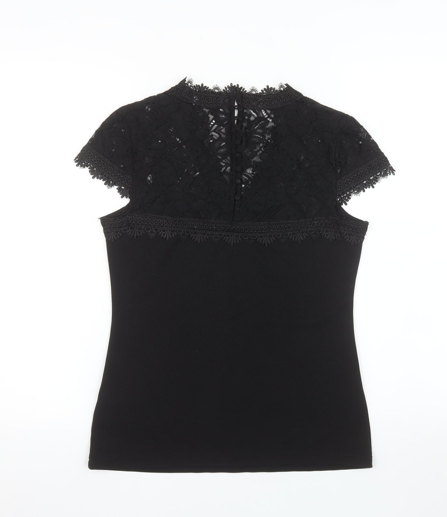 H&M Women’s Black Lace Trim Short Sleeve V-Neck Blouse Size 8