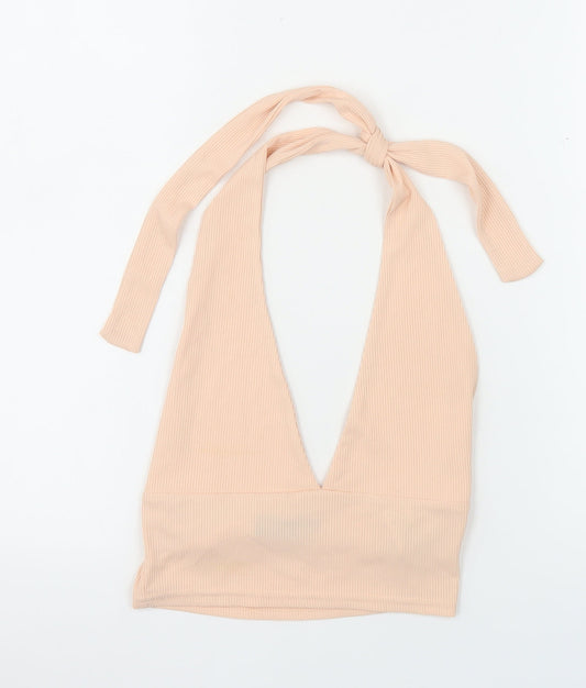 PrettyLittleThing Womens Beige Halter Camisole Crop Top UK 6