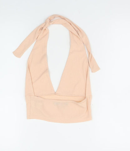PrettyLittleThing Womens Beige Halter Camisole Crop Top UK 6