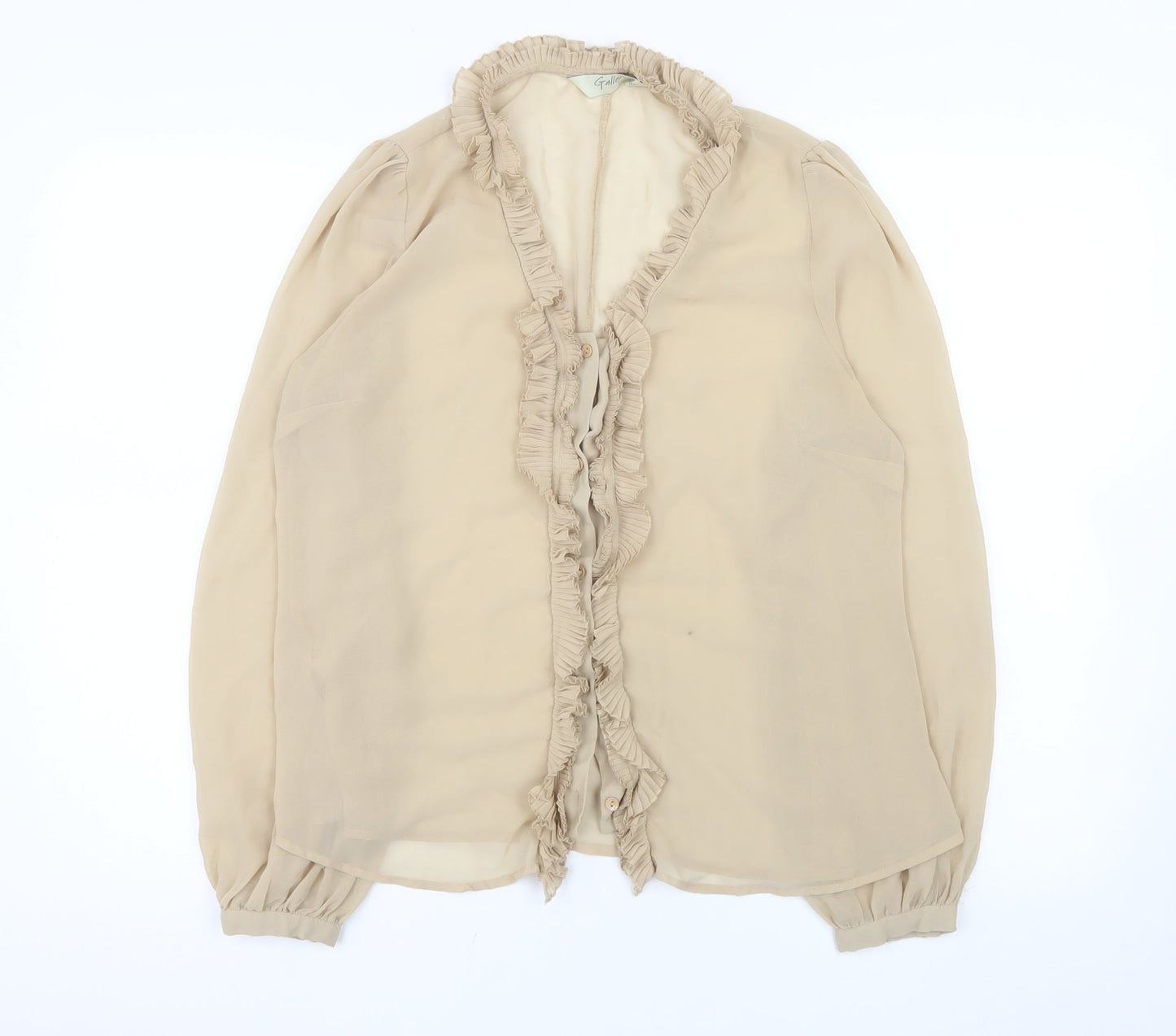 Gallery Women Beige Ruffle Long Sleeve Blouse Size 14
