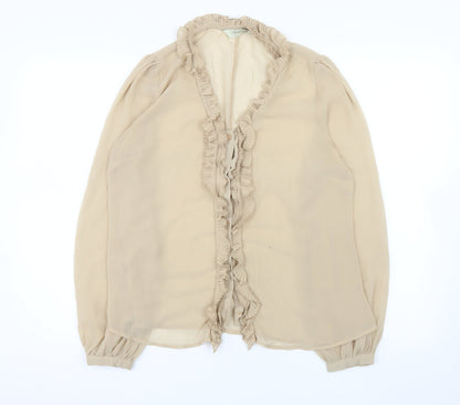 Gallery Women Beige Ruffle Long Sleeve Blouse Size 14