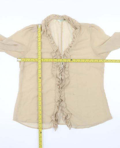 Gallery Women Beige Ruffle Long Sleeve Blouse Size 14