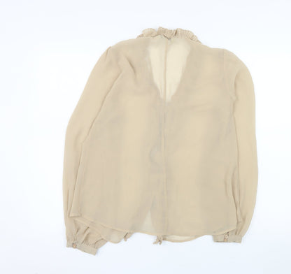 Gallery Women Beige Ruffle Long Sleeve Blouse Size 14