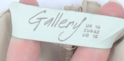 Gallery Women Beige Ruffle Long Sleeve Blouse Size 14