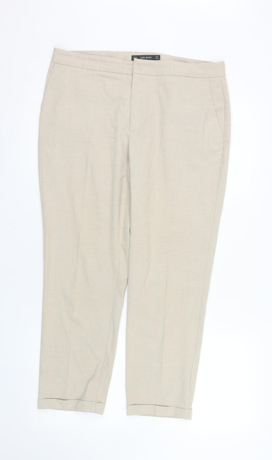 Zara Women Beige Cropped Slim Trousers Size 12