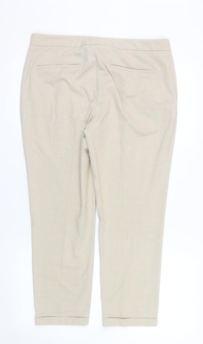 Zara Women Beige Cropped Slim Trousers Size 12