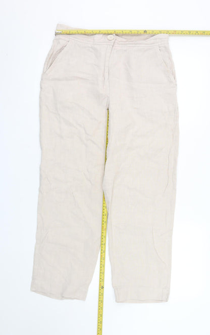 Carolyn Donnelly Women Beige Linen Cropped Trousers UK12