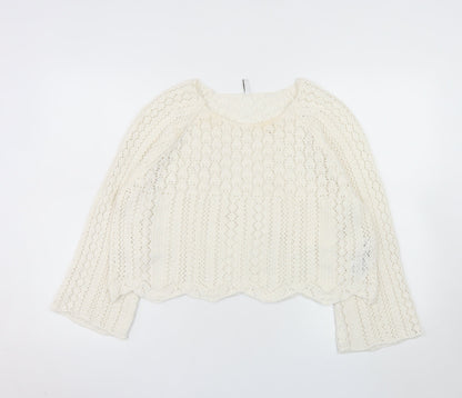 ONLY Women Ivory Open-Knit Cotton Pullover Jumper XL