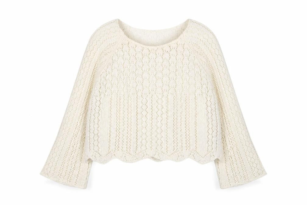 ONLY Women Ivory Open-Knit Cotton Pullover Jumper XL