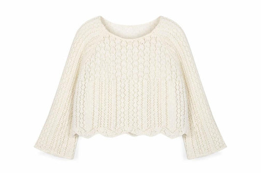 ONLY Women Ivory Open-Knit Cotton Pullover Jumper XL