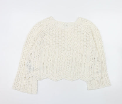 ONLY Women Ivory Open-Knit Cotton Pullover Jumper XL