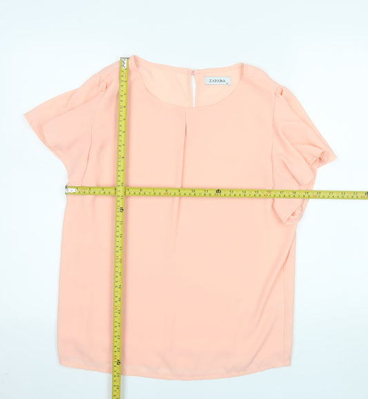 ZAPARA Women Pink Chiffon Short Sleeve Blouse Size 14
