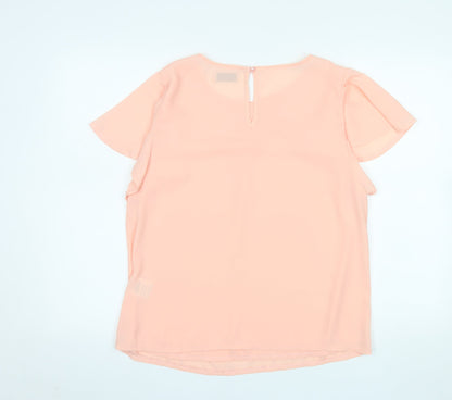 ZAPARA Women Pink Chiffon Short Sleeve Blouse Size 14