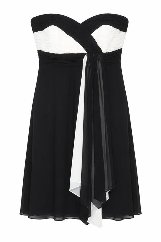 Debut Women’s Black Strapless Chiffon Ruched Knee Length Dress Size 16