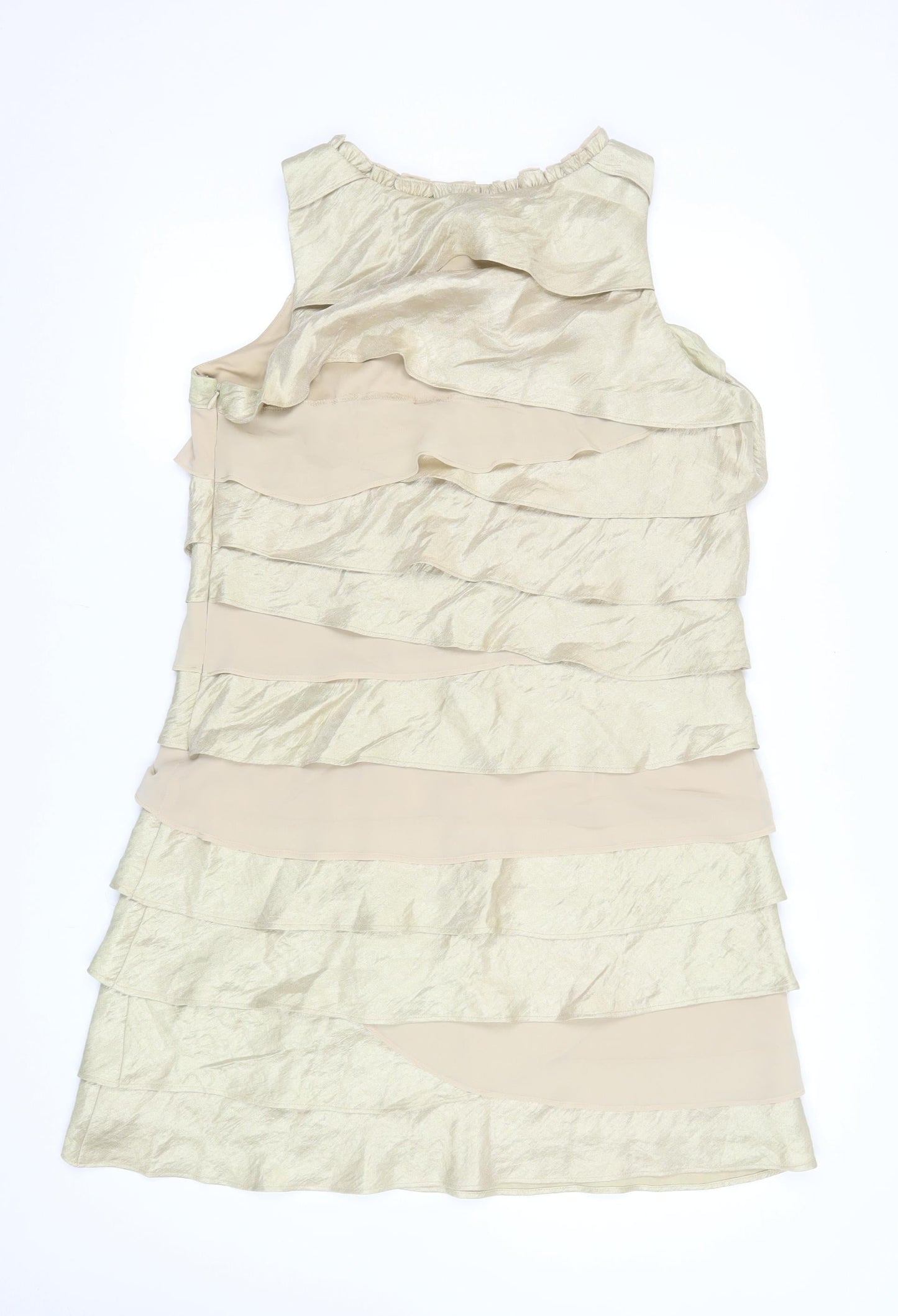 S.L. Fashions Women Beige Size 16 Beaded Layered Shift Dress