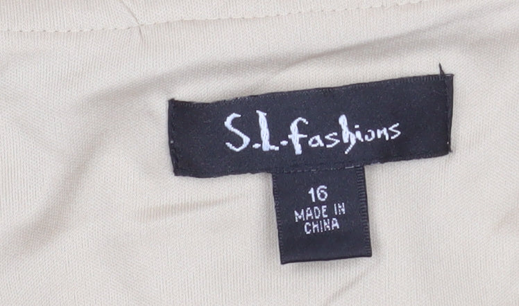 S.L. Fashions Women Beige Size 16 Beaded Layered Shift Dress