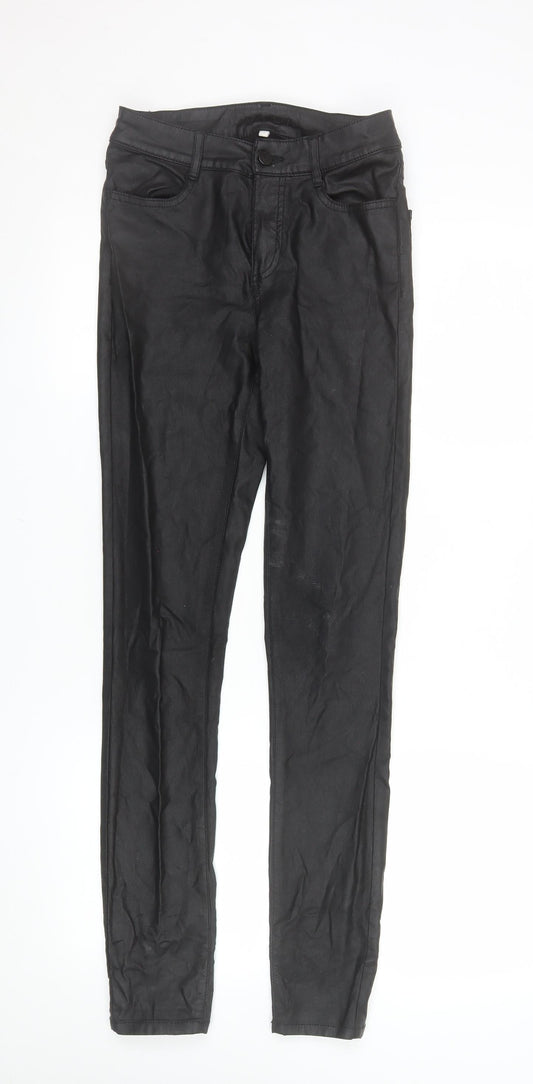 VILA Women's Black Skinny Faux Leather Look Stretch Trousers S