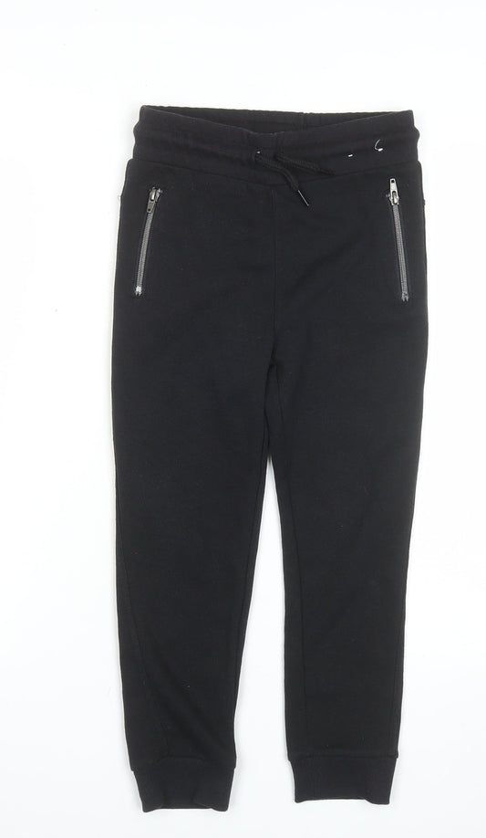F&F Boys Black Jogger Trousers 7-8 Years Cotton Blend Zip Pockets