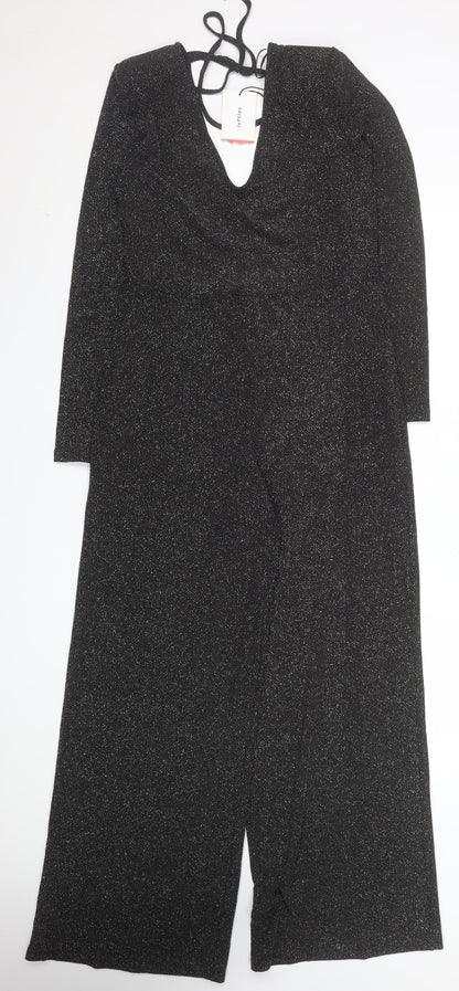 Lefties Women Black Sparkly Wide-Leg Jumpsuit L Shimmer Party Outfit