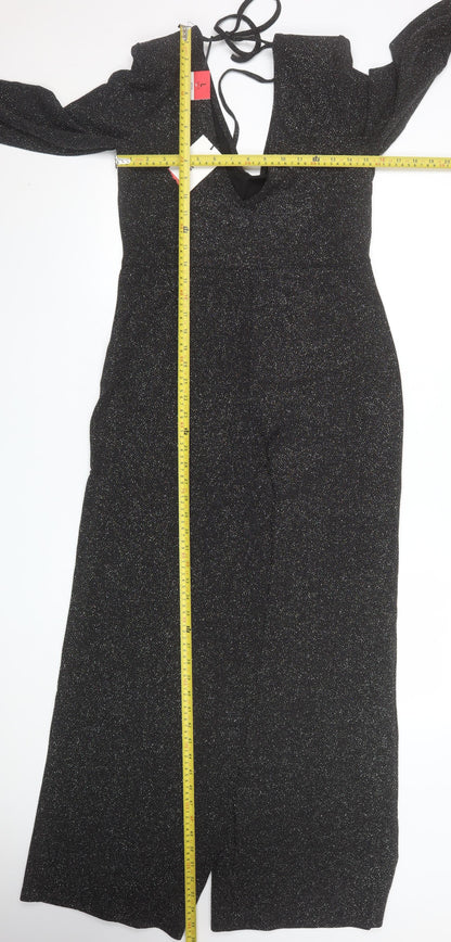 Lefties Women Black Sparkly Wide-Leg Jumpsuit L Shimmer Party Outfit